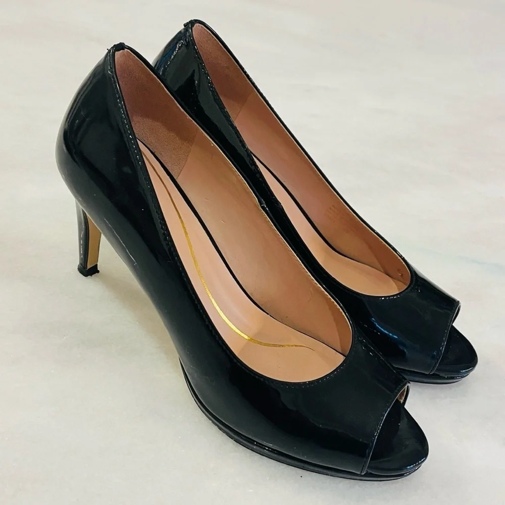 Cole Haan 2 Pairs 360 Drado Nude Black Patent Leather Peep-Toe Heels Size 7.5